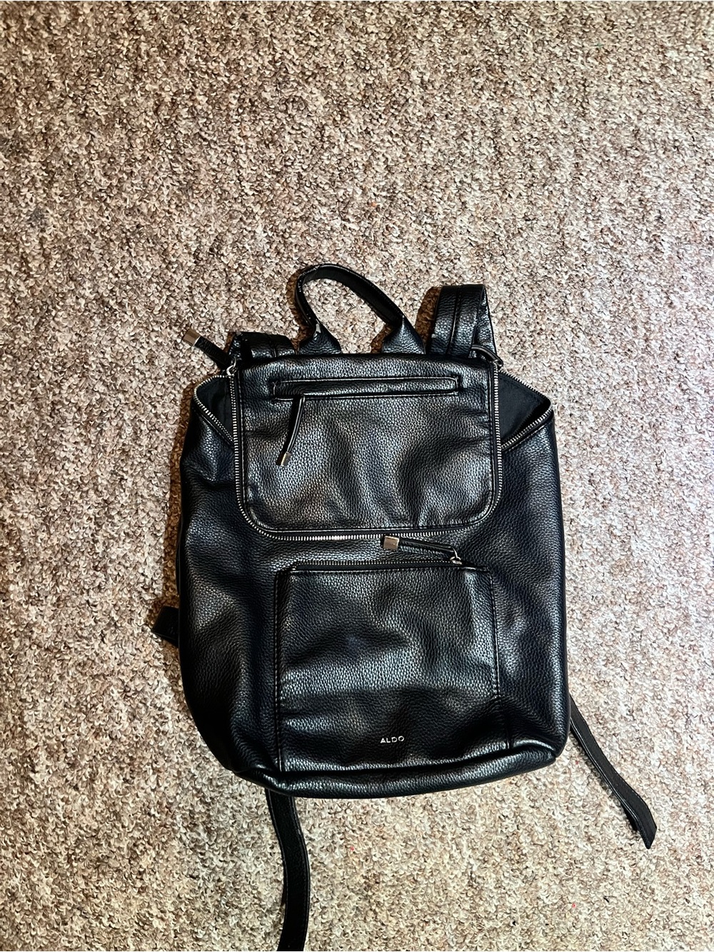 Aldo Black Pebbled Faux-Leather Backpack